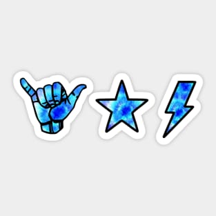 blue tye dye shaka, star and lightning sticker pack Sticker